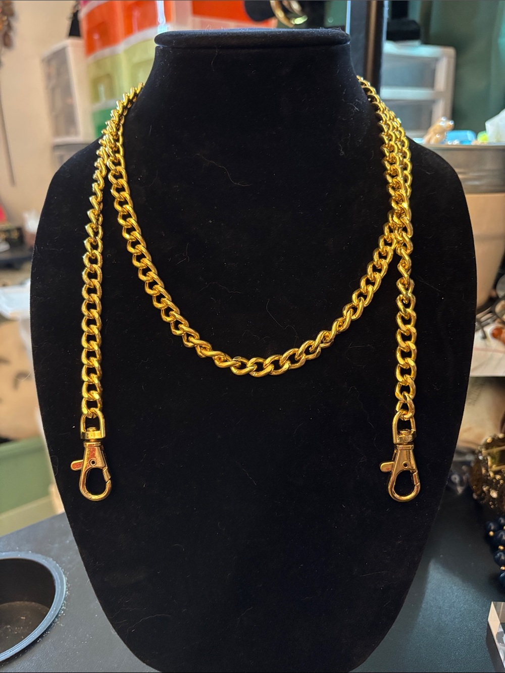 Gold Chain Purse Strap with Lobster Clasps - Gold